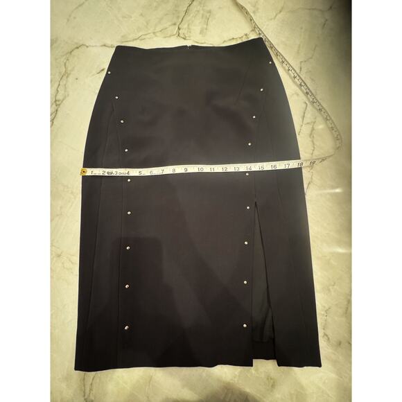 White House Black Market Black Pencil Skirt Sz 6 Gold Stud Embellishments - Picture 6 of 8